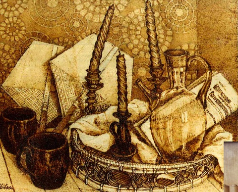 Angelo and Mary Virginia Marelli pyrographs